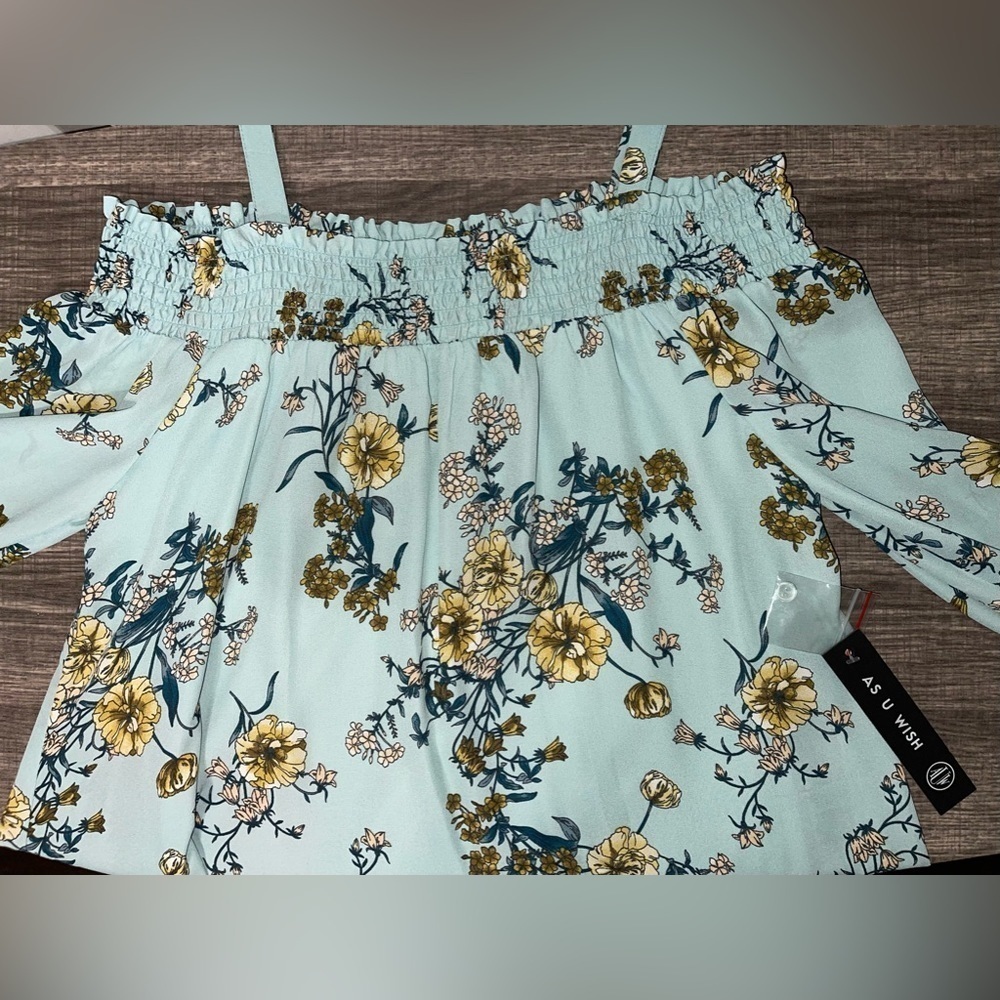 NWT AS U WISH Mint Floral Off the Shoulder Dress - Picture 7 of 8
